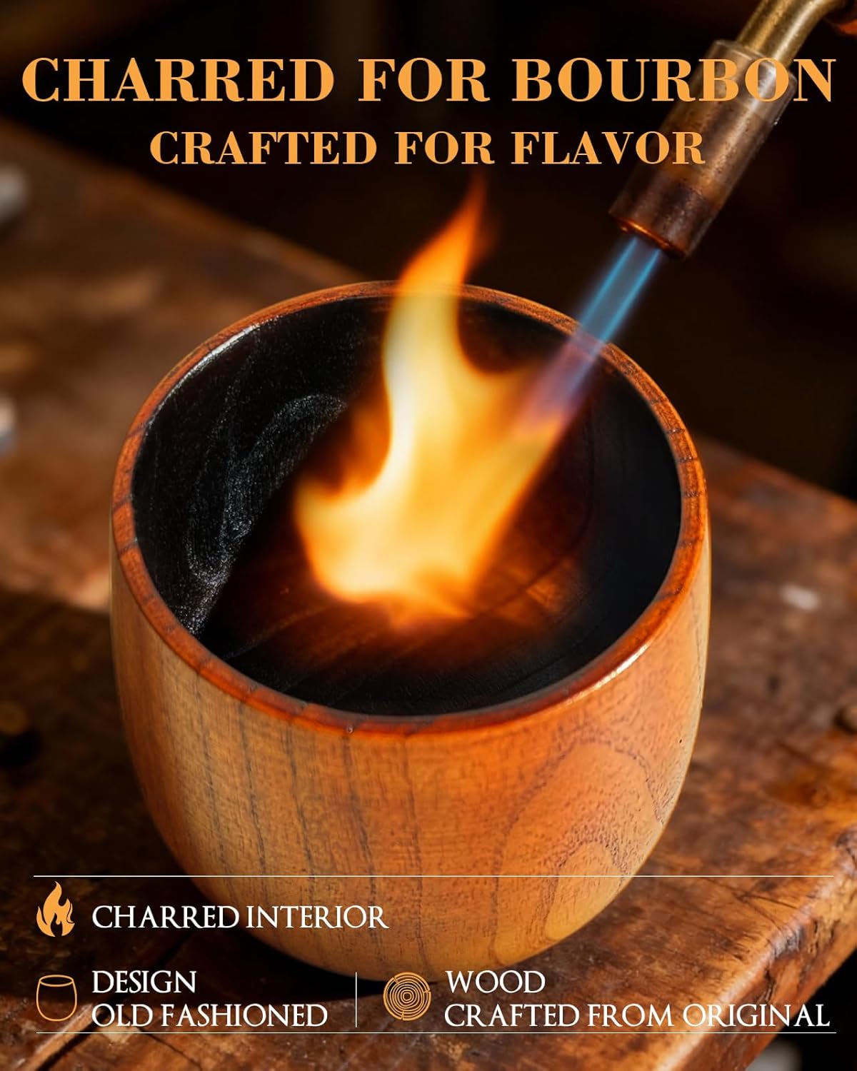 Coralogo Wooden Bourbon Glasses Set of 2 - Charred Whiskey Cup Handcrafted Wooden Whiskey Gift for Men Dad Husband with Designed Gift Box - Birthday Anniversary Retirement - Image 4