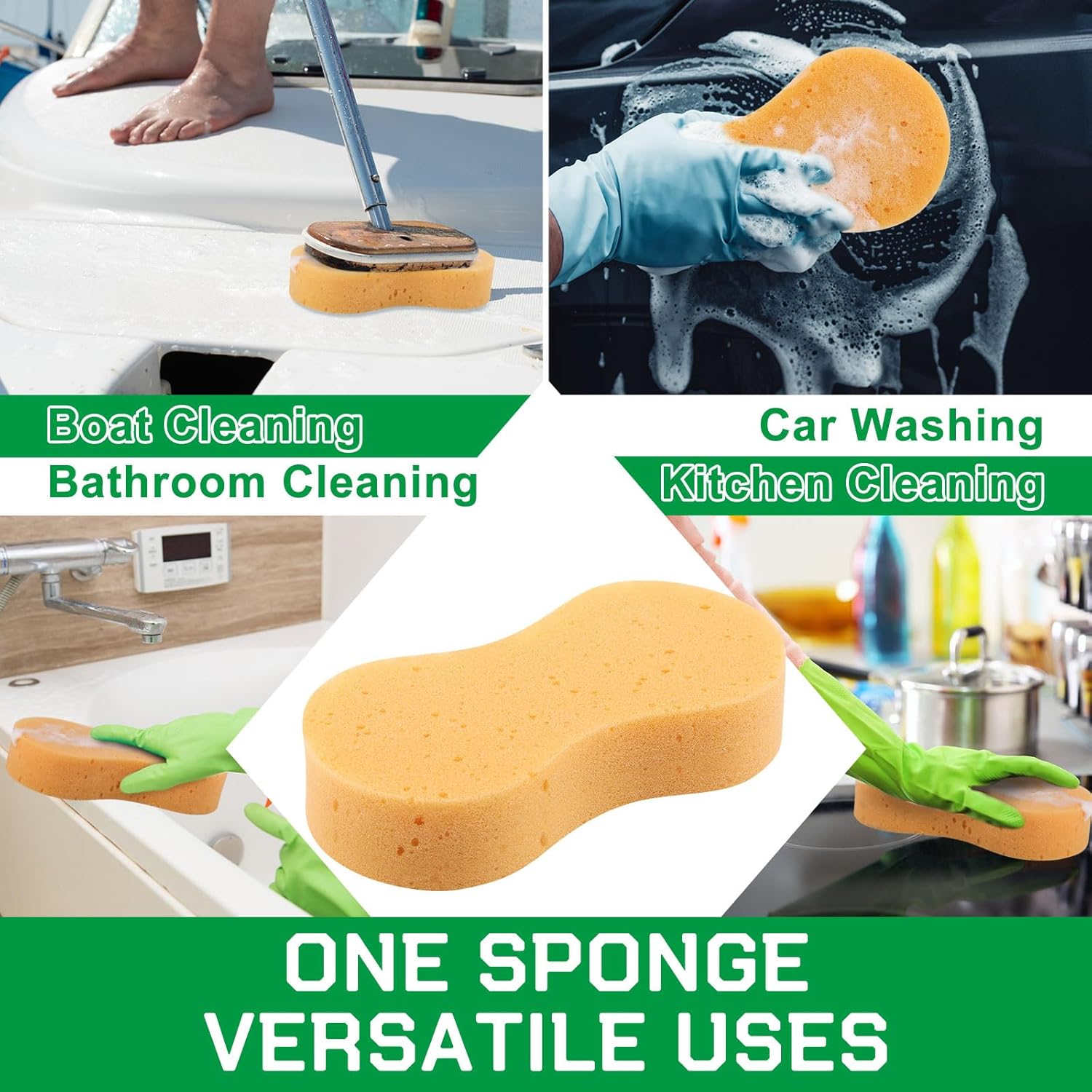 Vesici 60 Pack Car Wash Sponges Large Sponges Bulk Big All-Purpose Scrubber Thick Foam Car Cleaning Supplies for Washing Boat Kitchen Household with Single Vacuum Compressed Packing (Earthy Yellow)