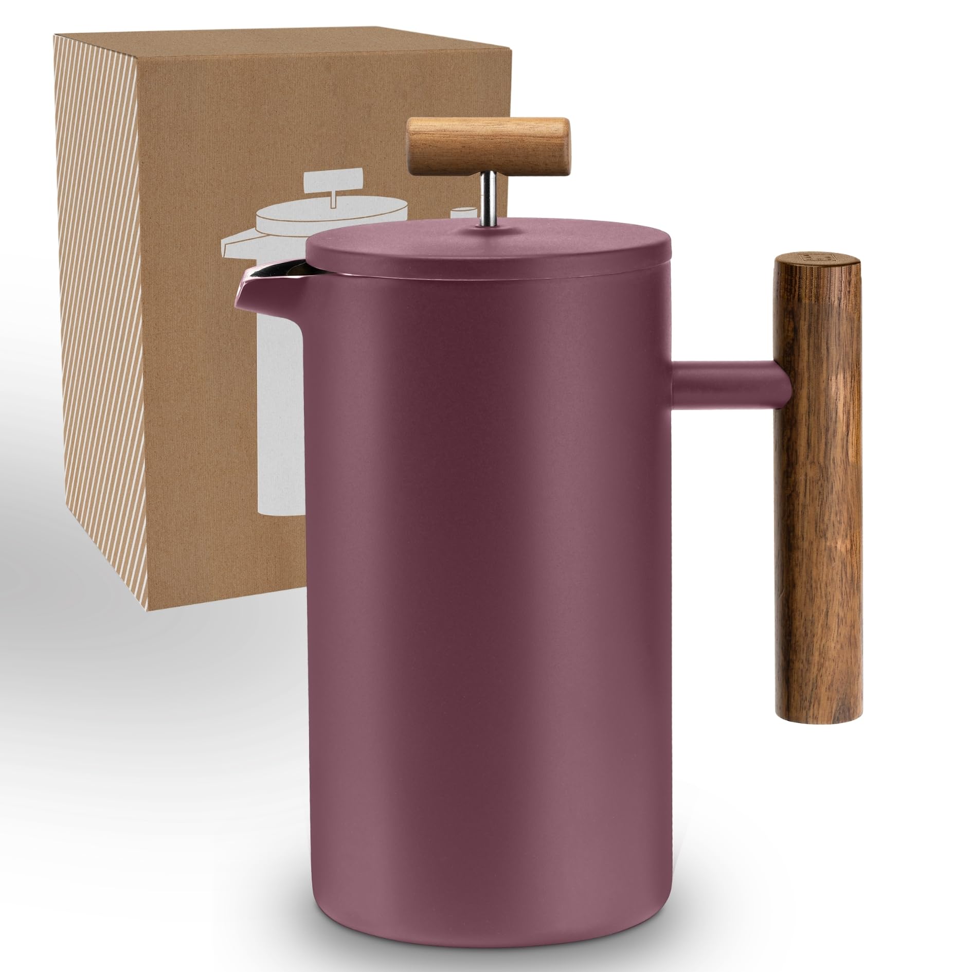 LAMBDA COFFEE® Thermo French Press Edelstahl I 0,35l 3 Größen erhältlich I Kaffeebereiter aus Edelstahl I Doppelwandig: Hält lange Warm I Kaffeezubereiter I Kaffeepresse Rot (2 Tassen)