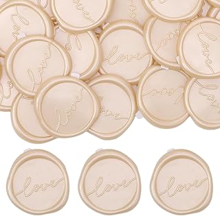 Orange Love Wax Seal Stickers - 50 Pcs Wedding Love Wax Sealing Stickers for Bridal Shower Invitation Party, Self-Adhesive Embossed Seal Sticker for Envelope Christmas Birthday Gift Wrapping