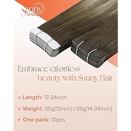 Sunny Hair Tape in Hair Extensions Real Human Hair Invisible Remy Hair Extensions Tape ins for Women Cool Brown Ombre Light Brown Balayage Medium Blonde 24 inch 25G