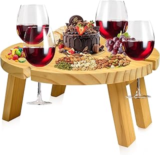 Wooden Portable Picnic Table, Mini Wine Table for Outdoor, Foldable Beach Picnic Table with Glass Holder for Camping, Beach, Party, Picnic