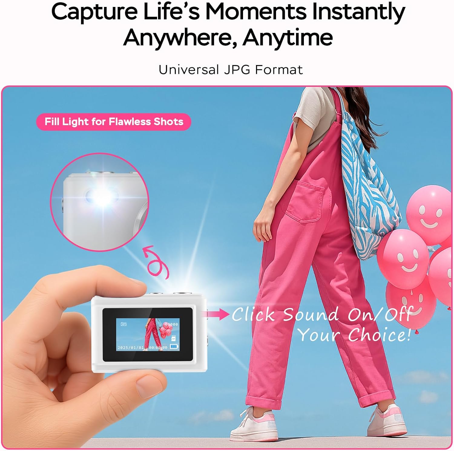 Mini Camera 1080P HD Video Recorder - Keychain Digital Camcorder with 64GB Card, 0.96" HD Display, Long Battery Life, Ultra-Portable Tiny Camera for Travel/Vlog/Night Shots (White) image 3 of 9 B0DX75KPLM