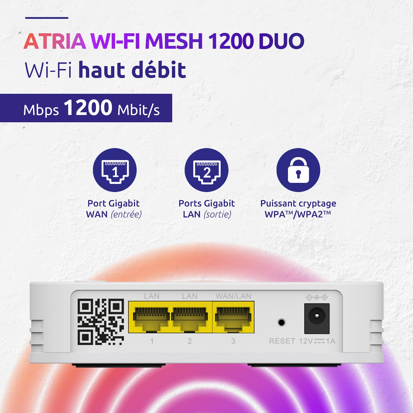 STRONG - Kit WiFi Mesh - Atria 1200 Mbps - Jusqu'à 200 m² de Couverture WiFi Supplémentaire - Compatible Toutes Box & Routeurs Standards - Dual Band 2,4 GHz + 5 GHz - 3 Ports Ethernet - Blanc