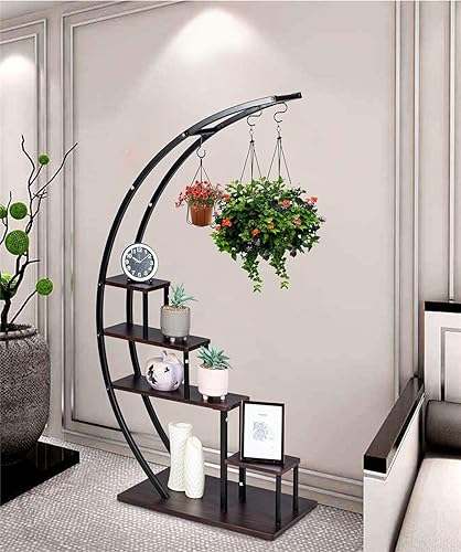 Miniatura 3 de GDLF - Soporte de metal para plantas de 5 niveles, con creativa forma de media luna, soporte en escalera para macetas para el hogar, patio, césped,