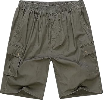 YGT Mens Shorts Full Elastic Waist Cotton Cargo Shorts Pants