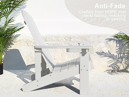 Miniatura 7 de Y&M Adirondack - Juego de 4 sillas blancas para hoguera, sillas de patio al aire libre con soporte para tazas, sillas de patio con textura de madera