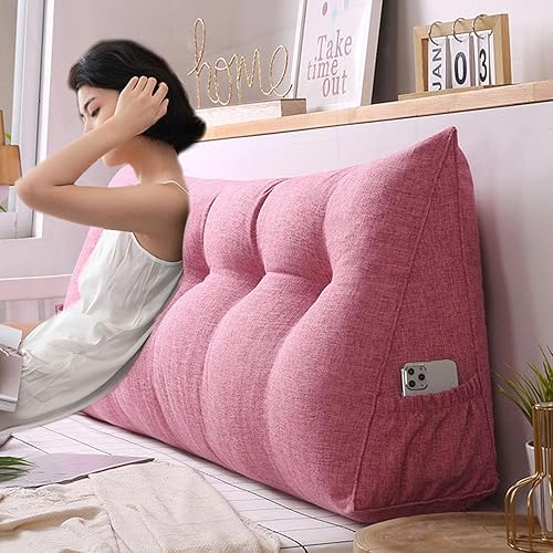 Miniatura 4 de ZZYK Almohada triangular grande para cabecero de lectura, almohada de lino y algodón para sofá cama, cojín de apoyo de posicionamiento con funda
