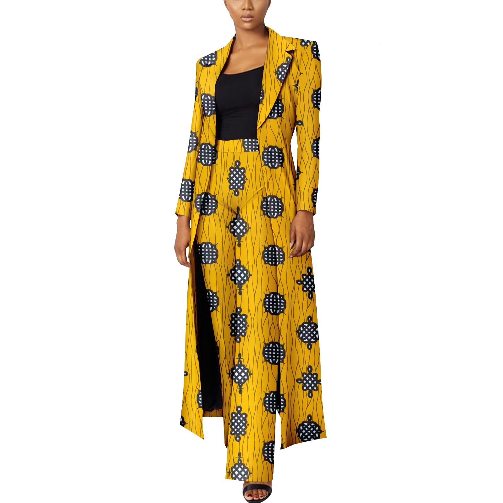 African Women Set 2 Piece Suit Traditional Long Sleeve Jacket Coat and Pants Ankara Print Office Business Causal