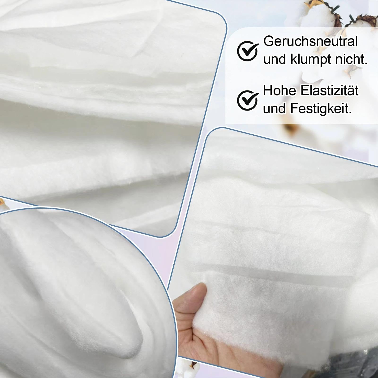 Polsterwatte Volumenvlies Non-Woven Wadding 100 g/m² | 160 cm x 10 m | 100% Polyester allergieverträglich & flammhemmend Füllwatte für Kissen, Bettwaren & Handwerk