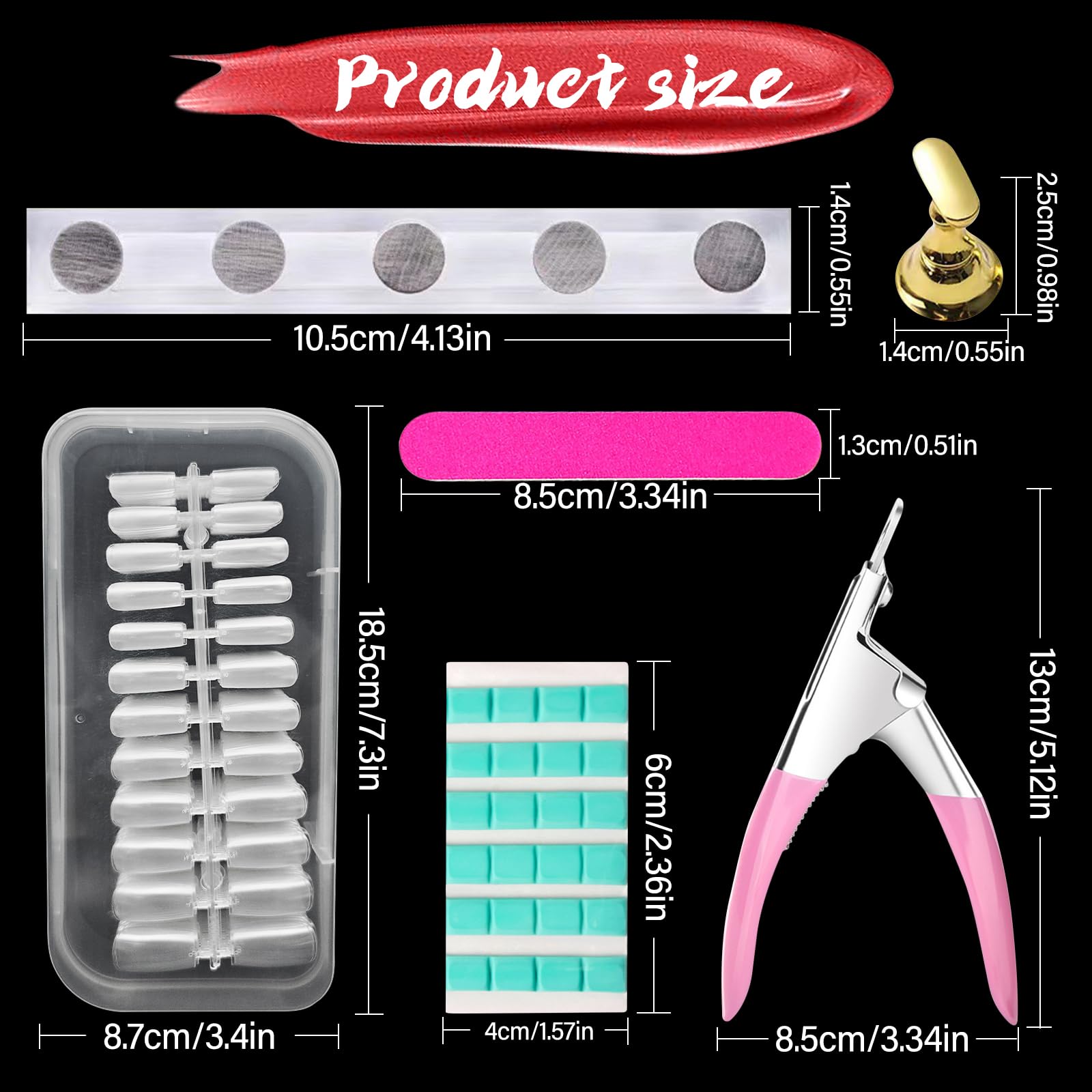 Clear acrylic nail tips 504 pcs French Half cover clear false nail tips with nail clippers nail files Nail Stand for Nail Art DIY