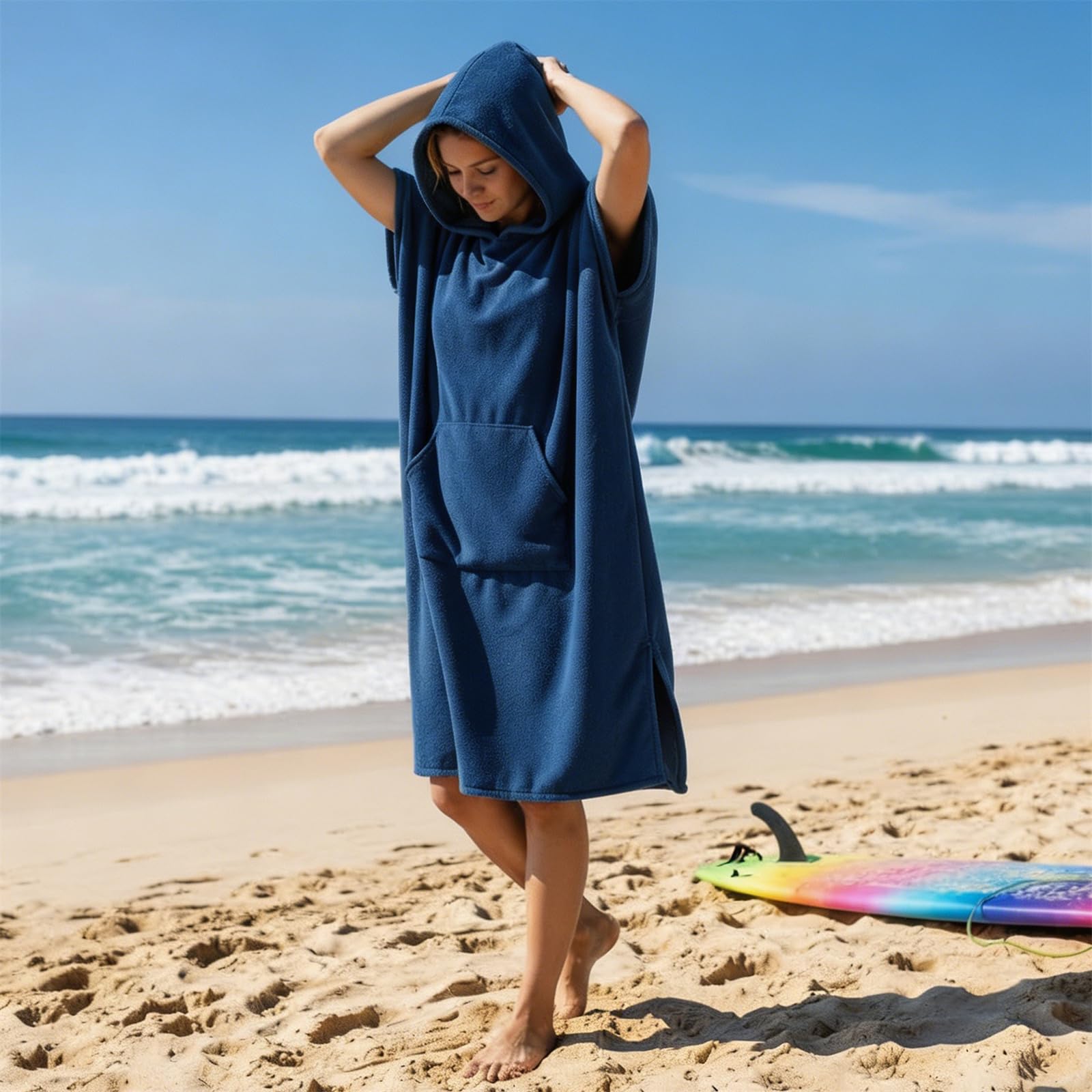 Sanft saugfähiger Wassersport Body Poncho für Strand, Schwimmen, Camping und Spielen, groß, 110 cm, schnell trocknender Strandponcho