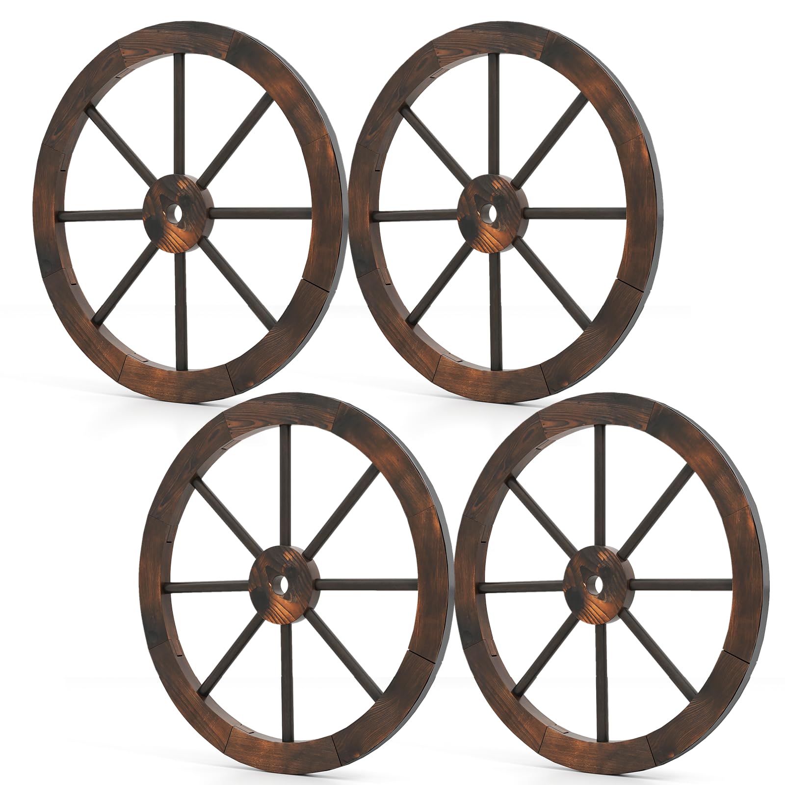 GiantexUK 2/4PCS Wagon Wheels, Decorative Wooden Wheel with Metal Rim, Vintage Rustic Round Hanging Cartwheel Decor for Outdoor Indoor Garden Farmhouse Garage (60 x 60 x 3cm, 4)