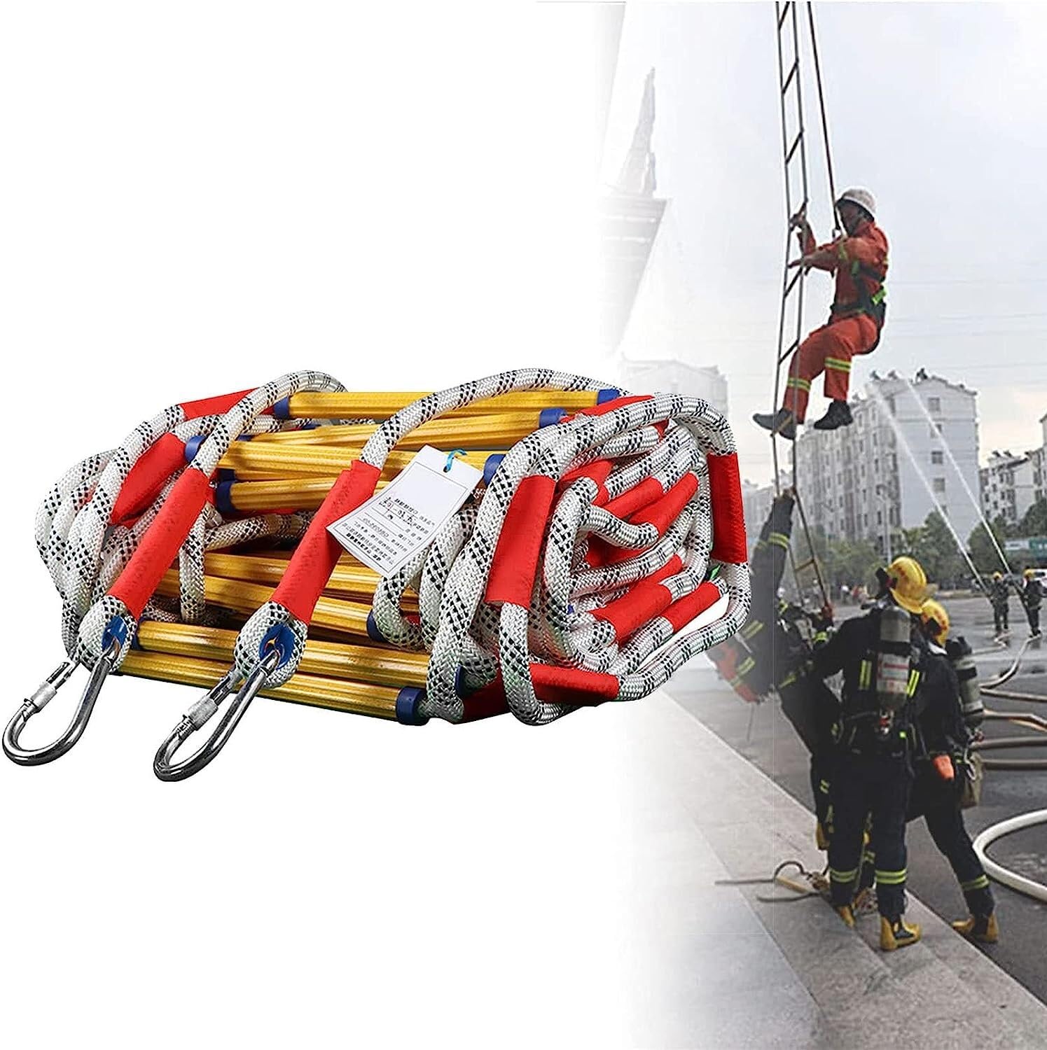 Escape Rope Ladder For Windows And Balconies, Reusable Household With Hooks, Foldable For Storage(32ft/10m)