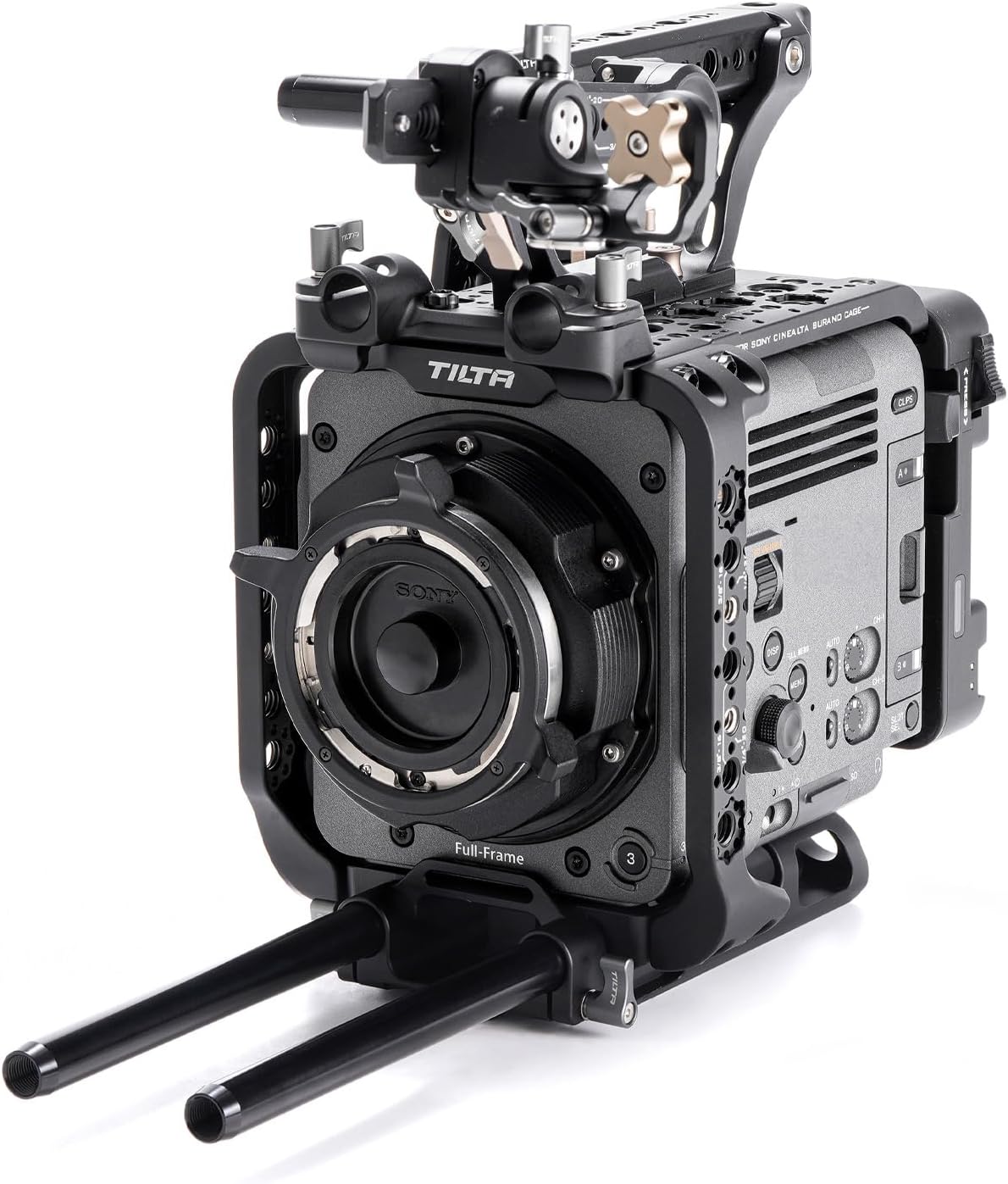 Tilta Camera Cage Compatible with Sony BURANO | Arri Rosettes, 1/4"-20 and 3/8"-16 Threads | w/Top Handle, Left/Right Side Arm, Battery Plate (Advanced Kit - Gold Mount)