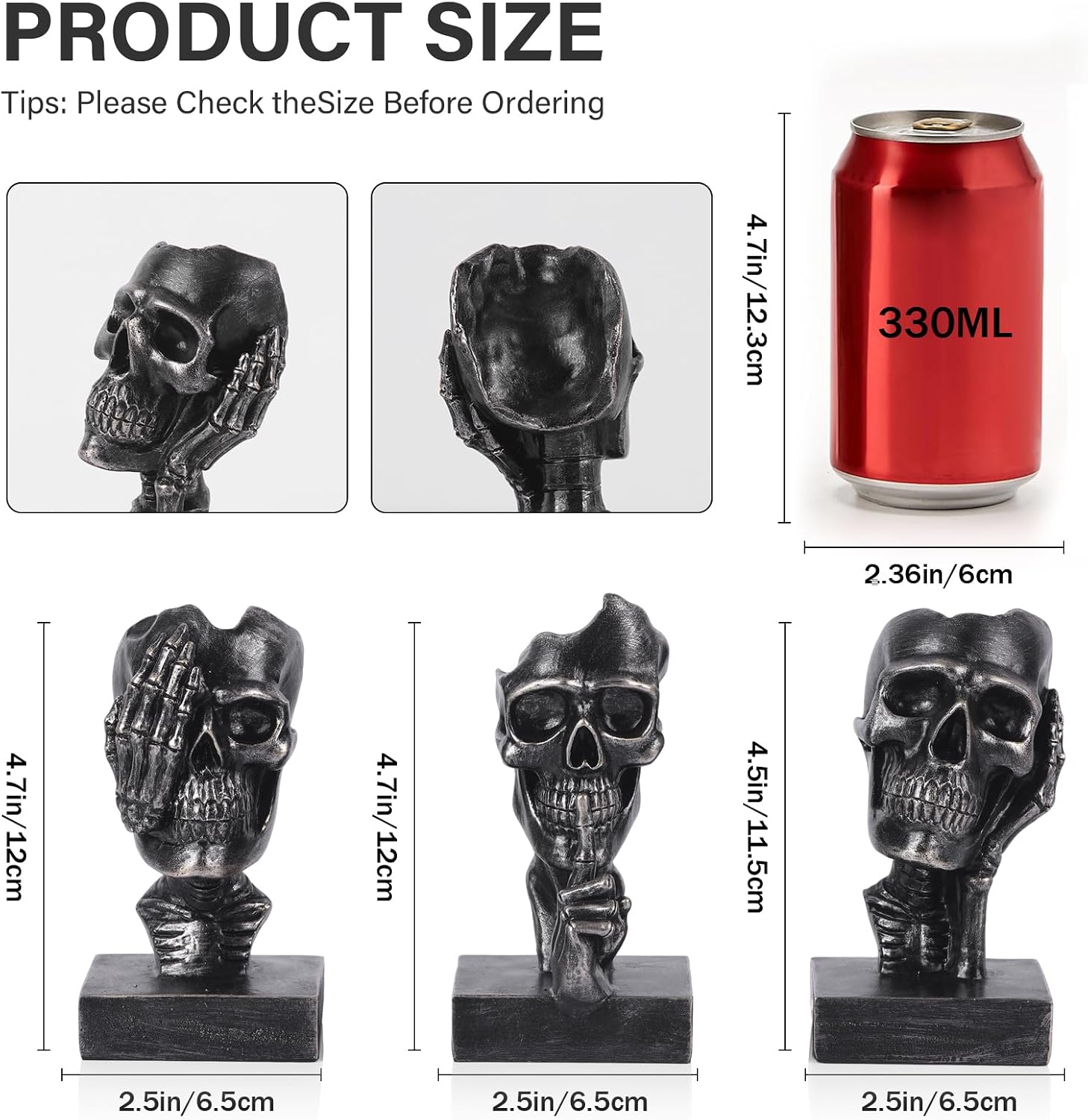 Don't Look, Don't Hear, Don't Speak Skeleton 3-Piece Set Statues Halloween Skeleton Decorative Statues Gothic Style Suitable for Living Room Coffee Tables, Offices, TV Cabinets, Bookshelf Decor