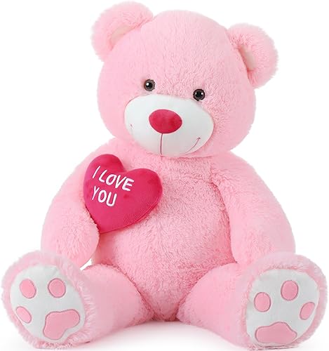 Oso de peluche gigante de corazón rojo, oso de peluche grande con bordado "I Love You" para novia, enorme oso de peluche esponjoso de San Valentín