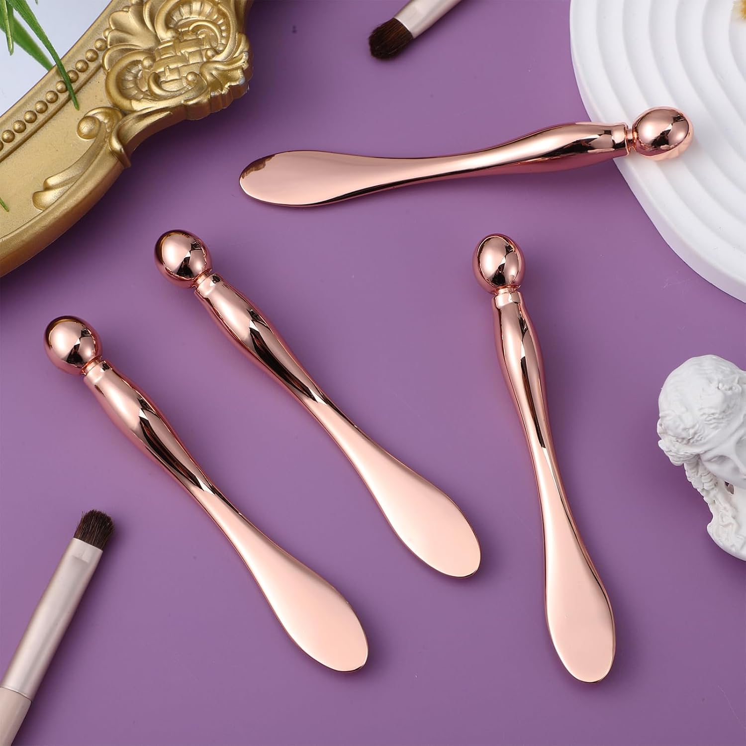 Rose Gold Metal Eye Cream Applicator Tool 6 Packs Eye Roller for Facial Massage Spatula Design Beauty Tool for Skincare
