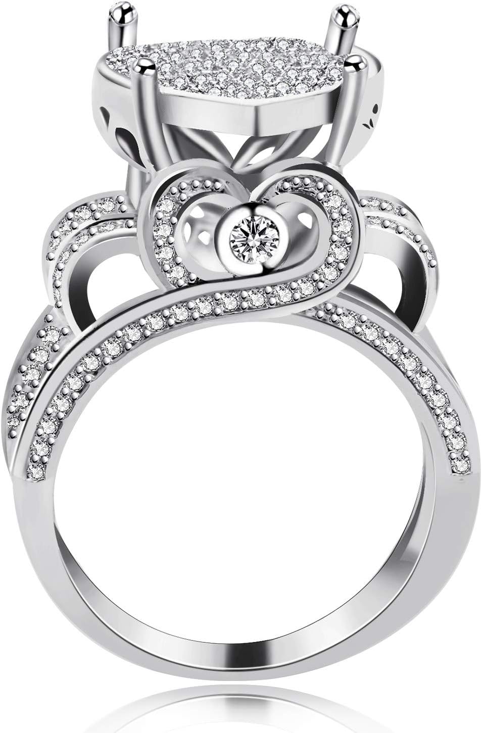 Uloveido Women's Platinum Plated Love Heart CZ Cluster Statement Big Architecture RingY426