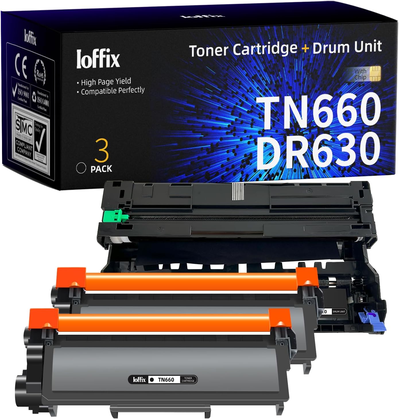 TN660 Toner Cartridge and DR630 Drum Unit Replacement for Brother TN660 TN-660 DR630 Compatible with Brother HL-L2300D HL-L2360DW DCP-L2520DW MFC-L2700DW MFC-L2740DW Printer (3 Pack)