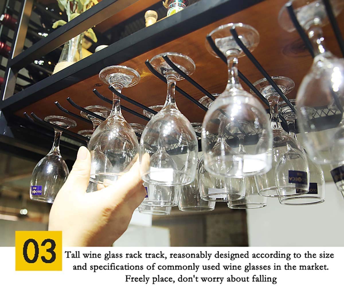 Botellero de vino de metal montado en la pared con soporte para 30 copas de vino y 10-25 botellas de vino para el hogar, cocina, bar, color negro, 80 x 55 x 30 cm