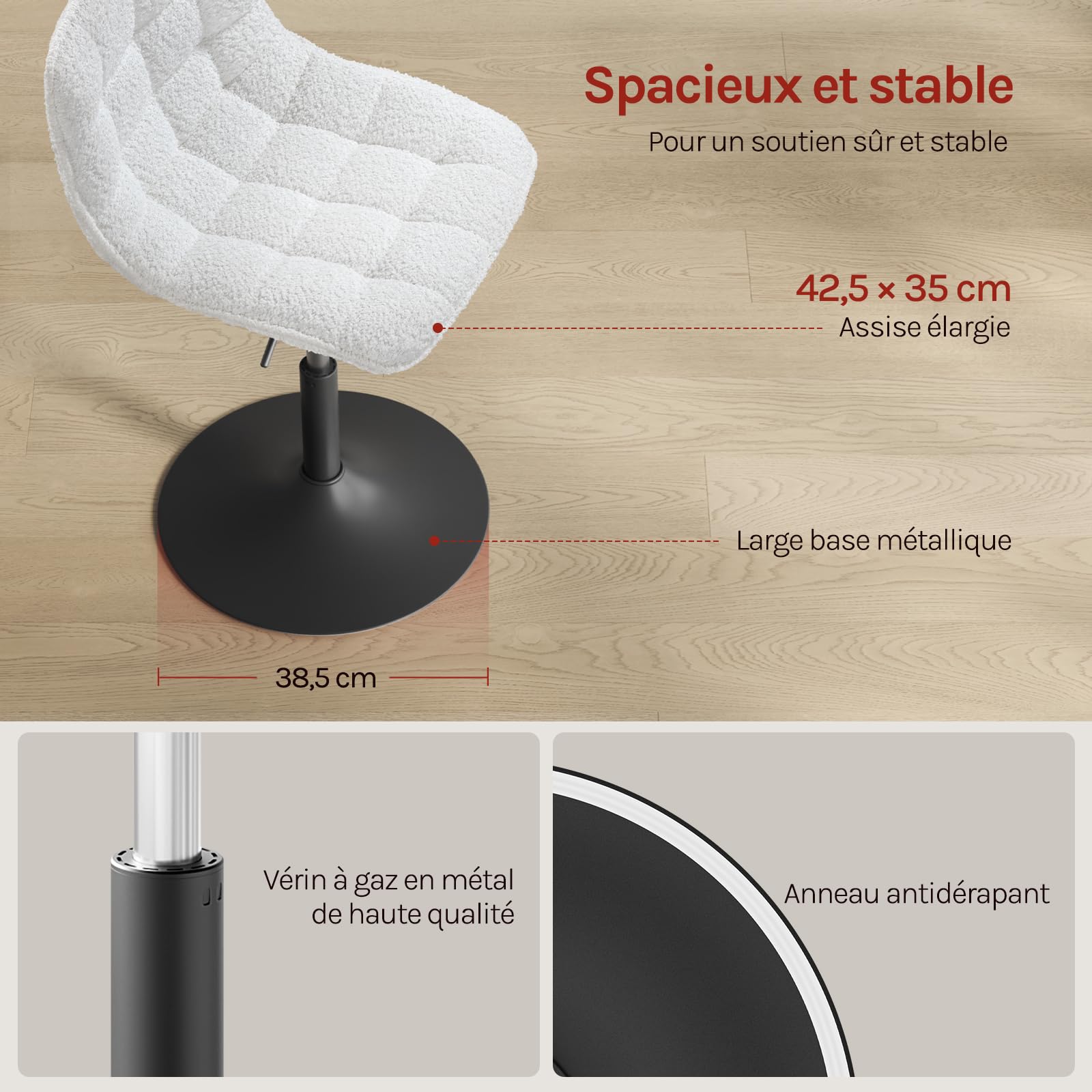 WOLTU Tabouret de Coiffeuse, Chaise de Maquillage Pivotante avec Dossier et Réglable en Hauteur, pour Salon, Chambre à Coucher, Salle à Manger, Bureau à Domicile, Chenille, Blanc