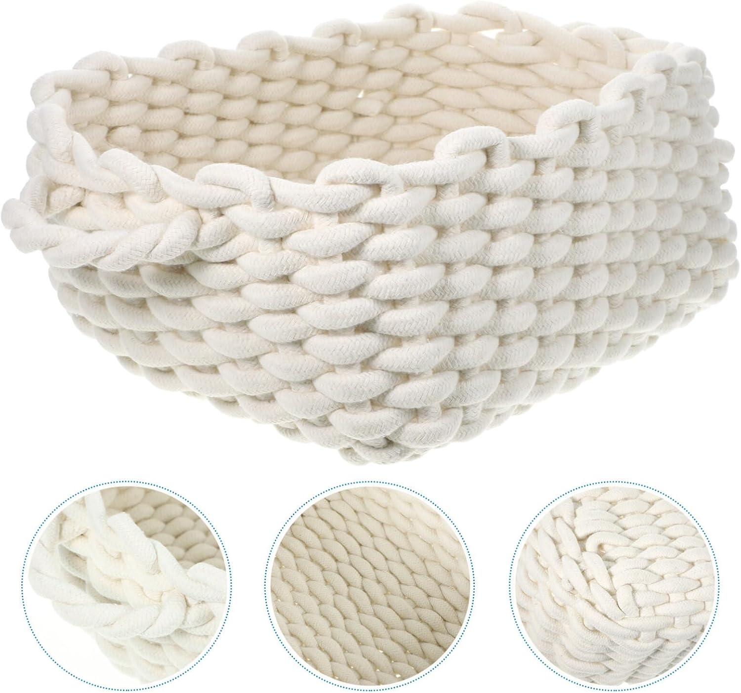 Zerodeko Hamper Sundries Organizer Cotton Rope Storage Basket Small Woven Basket Storage Bins Decorative Woven with Handles Cube Organizer for Nursery Towel White