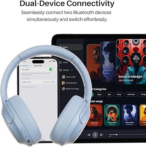 Miniatura 6 de TOZO Auriculares híbridos HT3 con cancelación de ruido, batería de 90 horas de duración inalámbrica sobre la oreja Bluetooth 6.0 auriculares
