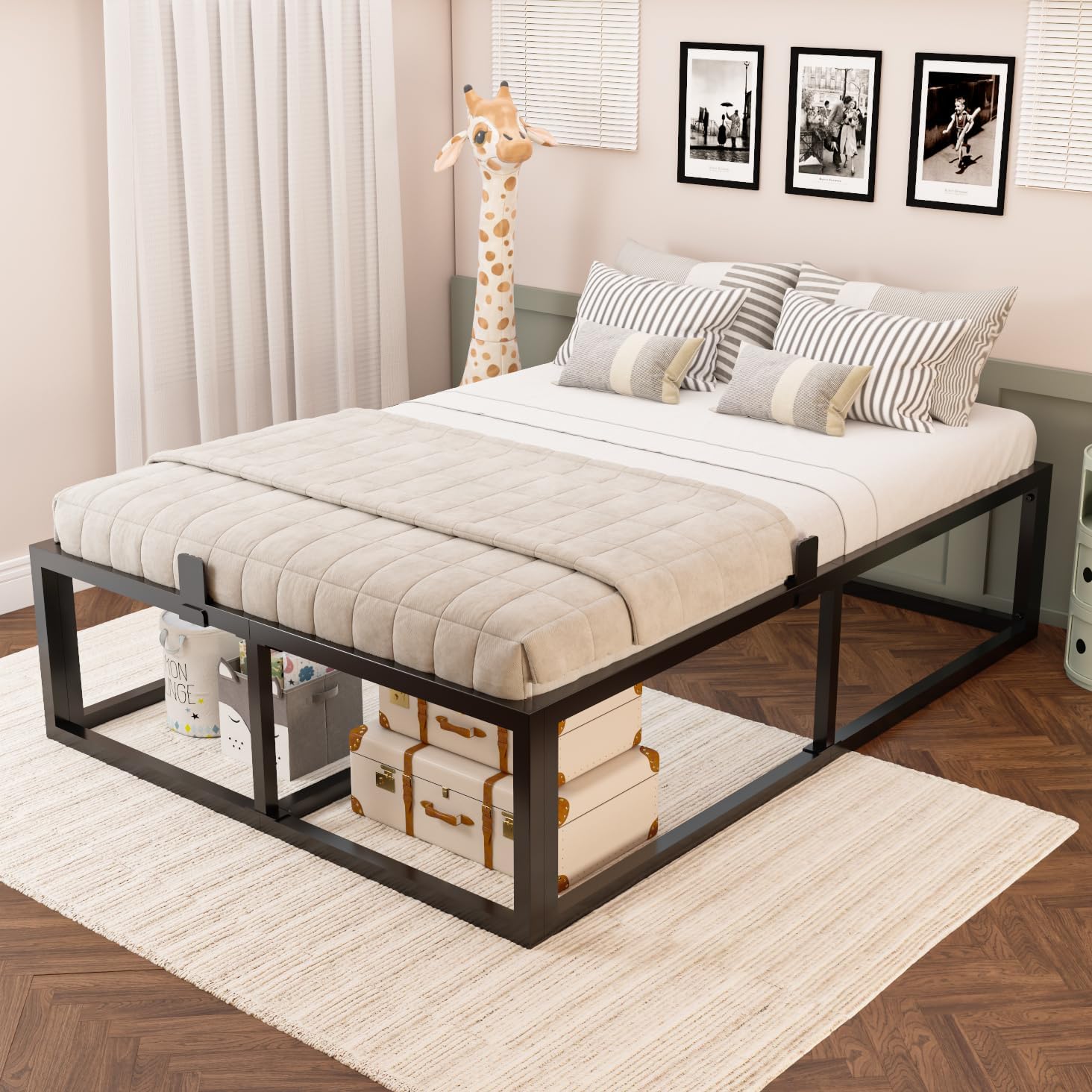18 Inch Full Bed Frame with Steel Slat Support,Heavy Duty Metal Platform Bed Frame Full Size Mattress Foundation,No Box Spring Needed,Easy Assembly,Noise Free,Black - Image 2