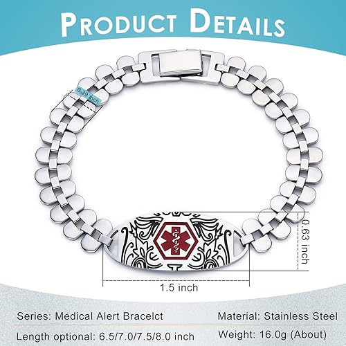 Miniatura 4 de MAXZOOL Pulseras de alerta médica para mujeres y hombres pulseras de identificación médica personalizadas con grabado gratuito pulsera de emergencia
