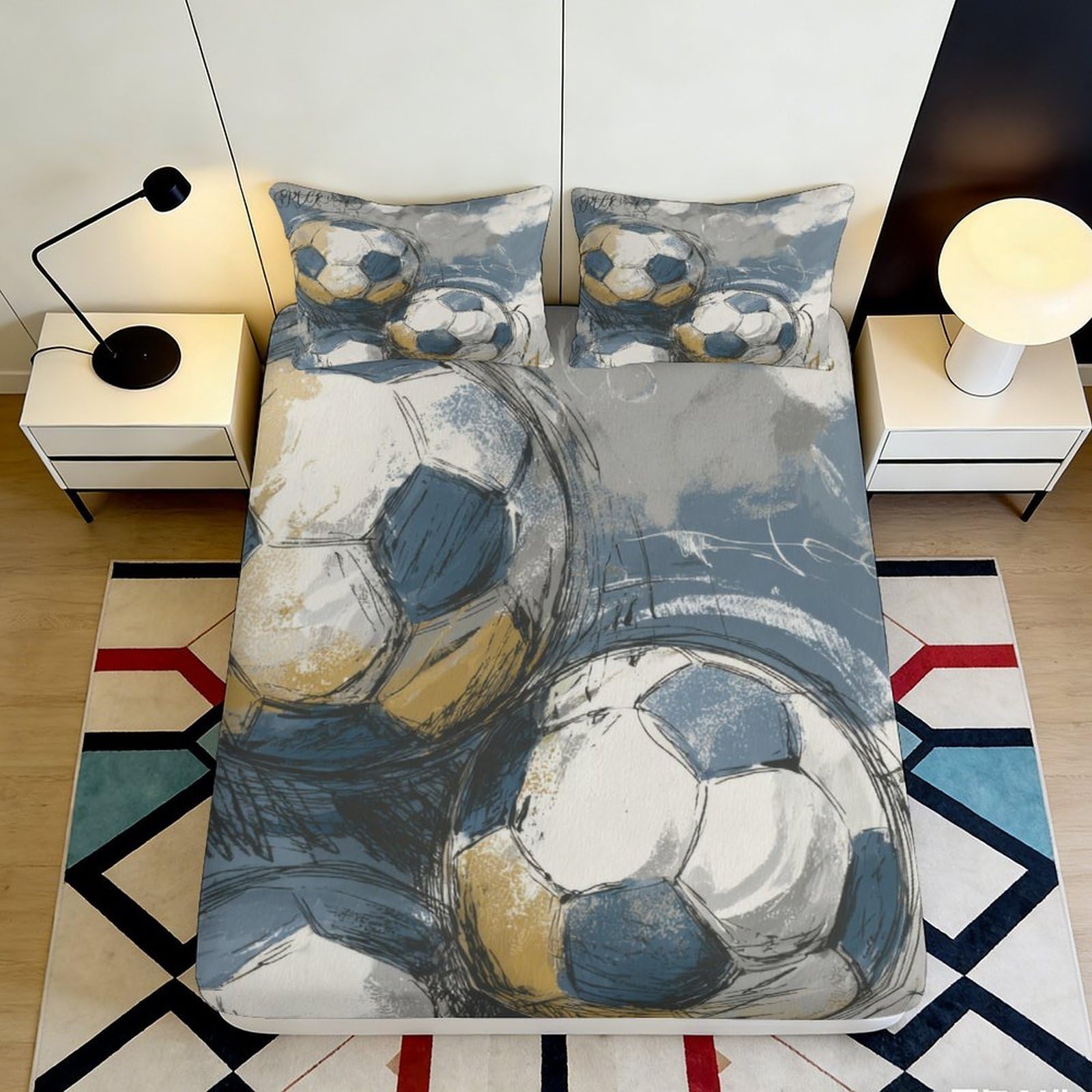 K1r3d9e5 Style-3 3D Printed Football Art Fitted Sheet Microfiber Soft Breathable Soccer Graphic Mattress Cover For Bedroom Guest Room Decor 90X200x25cm