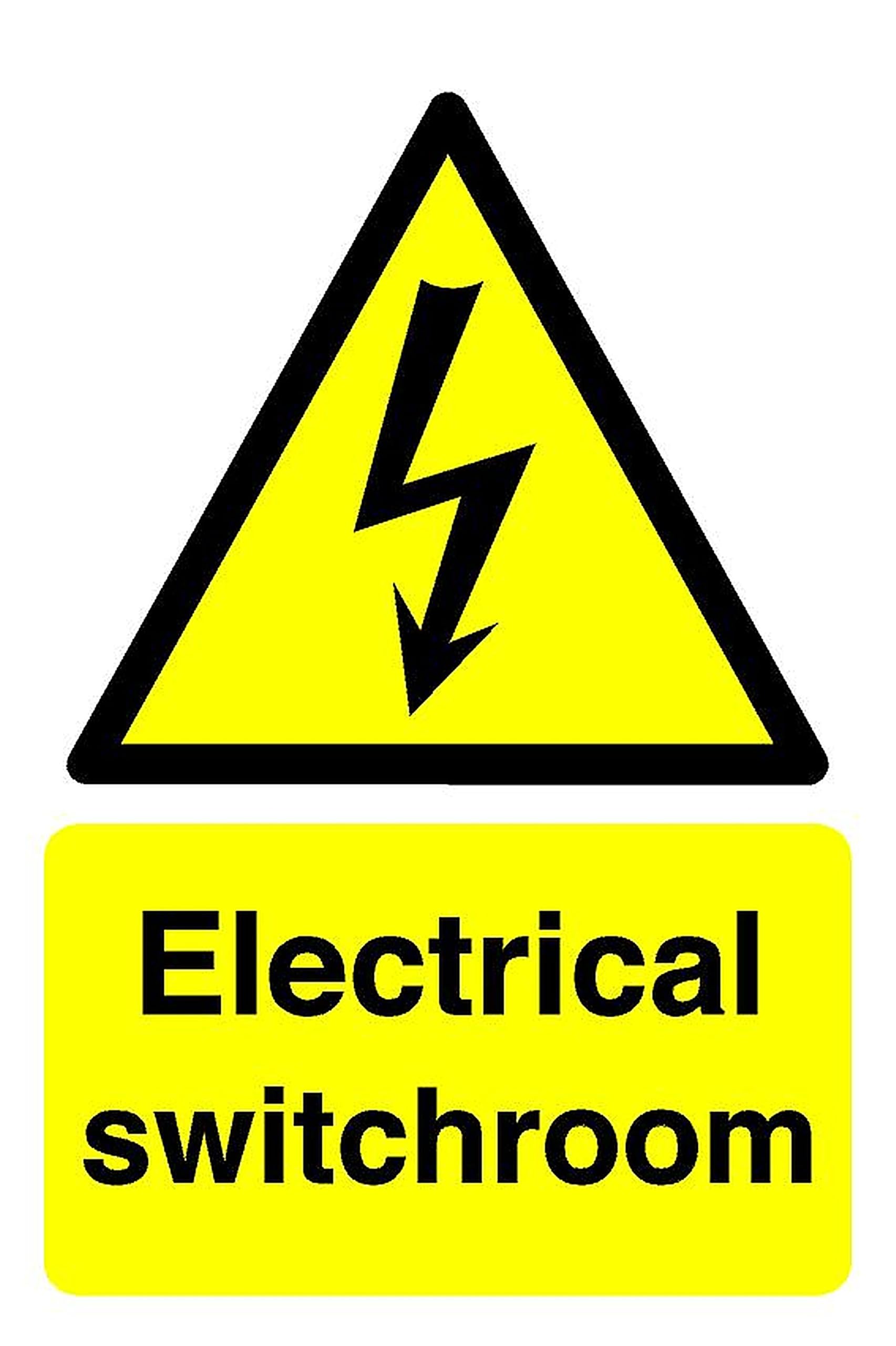 Electrical switchroom sign - High tack self-adhesive sticker (400mm x 300mm) Viewing Distance within 14m.