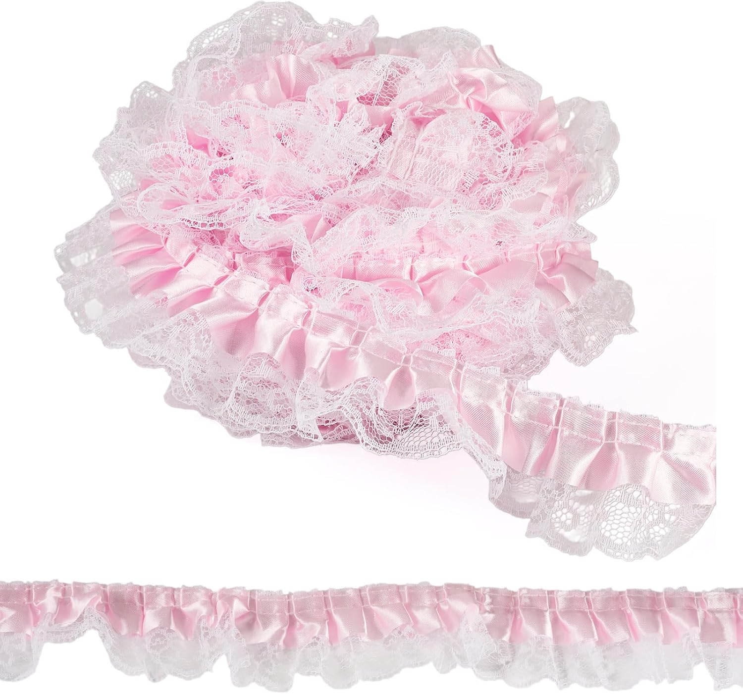 12.5 Yards Ruffle Organza White Lace Trim 2 Layer Pleated Satin Lace Ribbon 4.7cm Laces Edge Ruffle Trim for Sewing Clothes Dress Home Decor Wedding