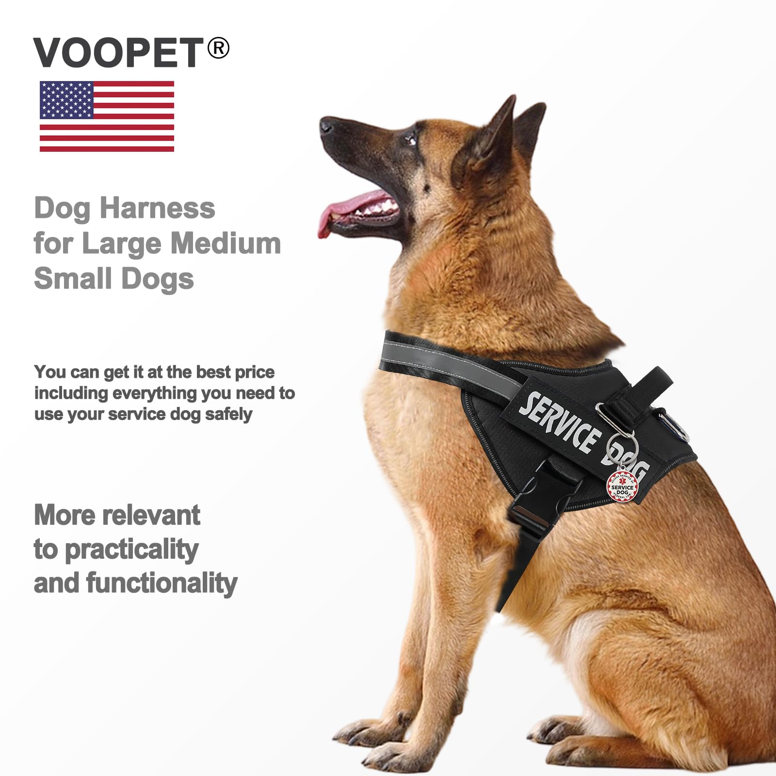 VOOPET Service Dog Vest Harness+ ID Tag and Leash Set+6 Patches,No Pull&Adjustable Reflective Dog Harness for Training,Suitable for Small Medium and Large Dogs. - image 8
