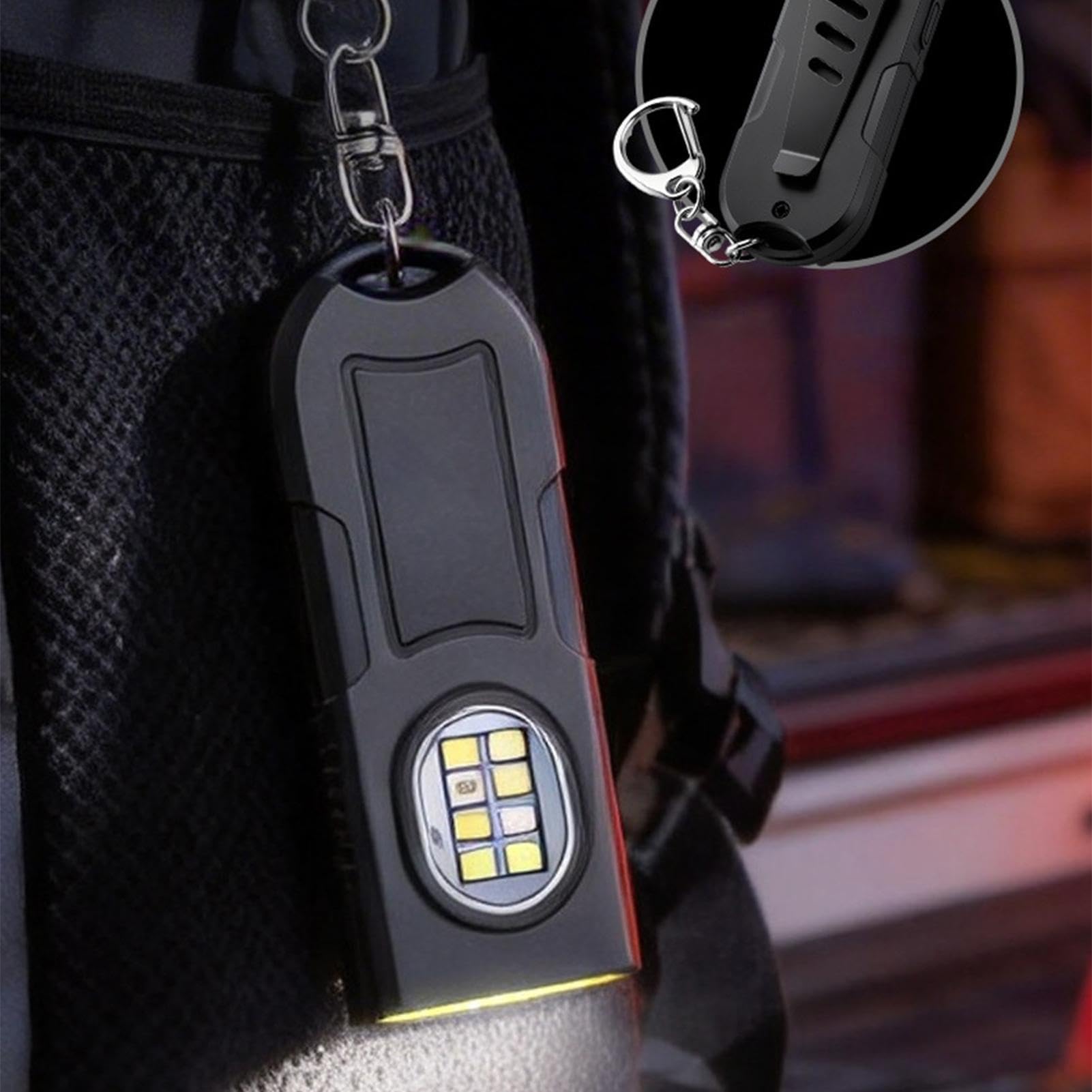 Torcia portachiavi impermeabile, portatile, con 5 modalità di illuminazione, torcia magnetica ricaricabile per campeggio, viaggi, esterni, casa, garage