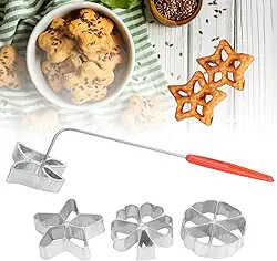 Conjunto de ferro roseta com alça, conjunto de 4 formas de waffle, impressão de bolo, molde de pastelaria, biscoito, sobremesa, acessórios de panificação, presente para biscoitos Bunuelos