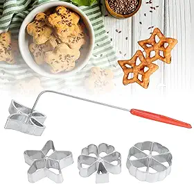 Conjunto de ferro roseta com alça, conjunto de 4 formas de waffle, impressão de bolo, molde de pastelaria, biscoito, sobremesa, acessórios de panificação, presente para biscoitos Bunuelos