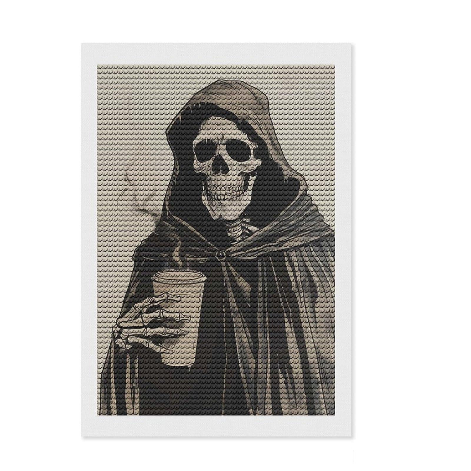 Junmoney Skeleton Coffee Diamond Painting Kit 8"x12", Easy to Follow Symbols, Stress Relief Craft, Farmhouse Decor, Birthday Gift
