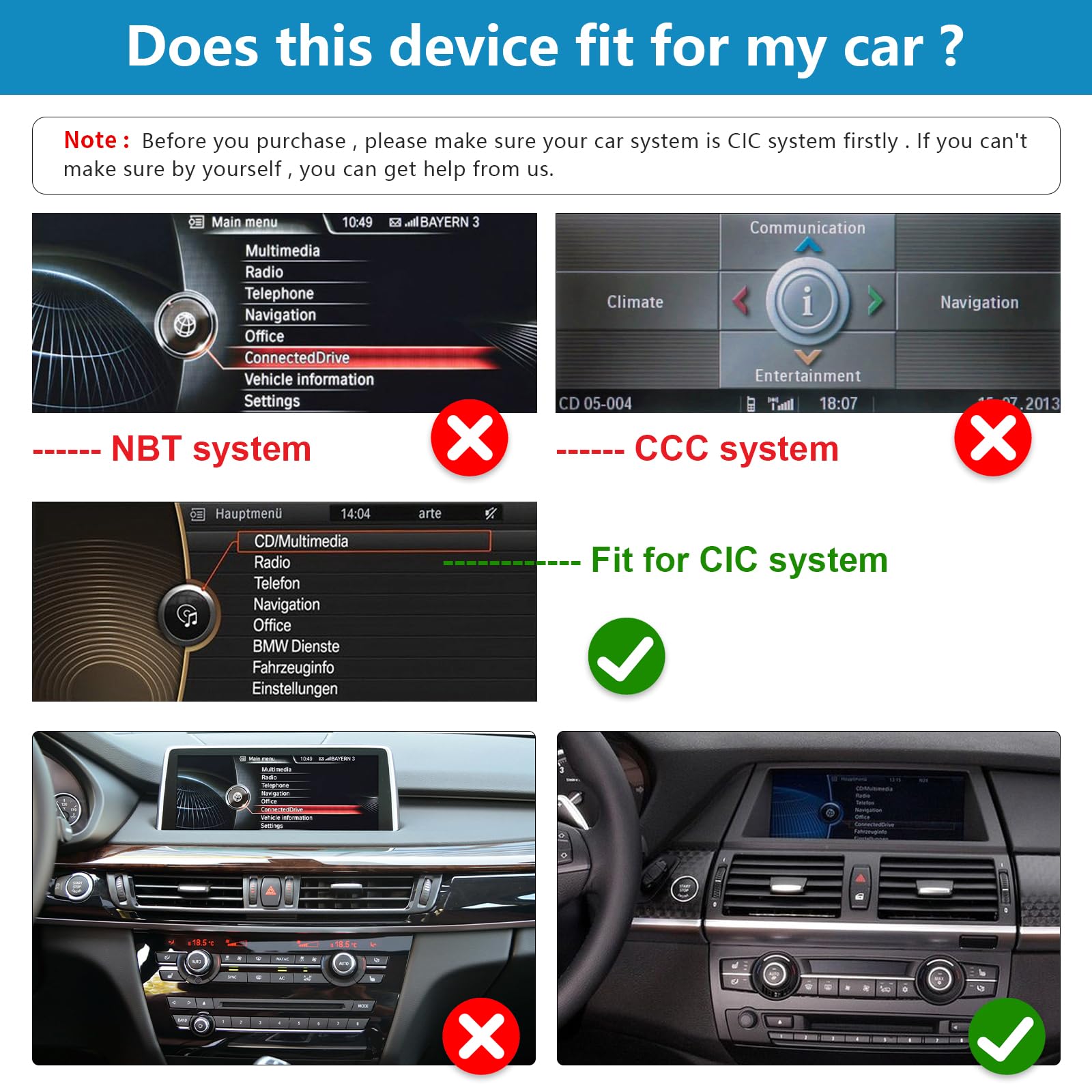 12,3-calowy ekran dotykowy radia samochodowego do BMW X5/X6 E70 E71 2011-2013 z systemem CIC, obsługa Apple Carplay/Android Auto/Mirrorlink/nawigacji GPS