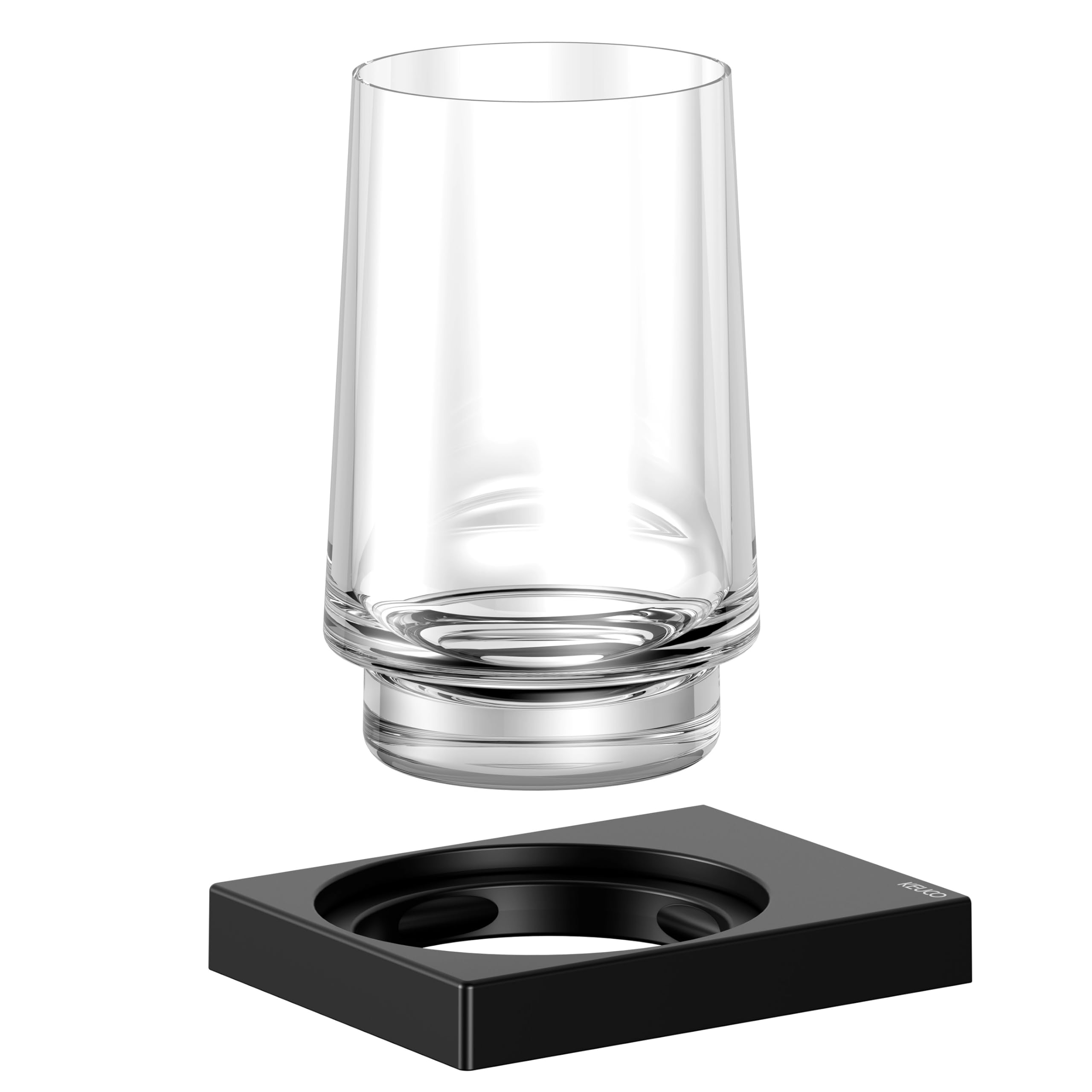 KEUCO EDITION 11 tandenpoetsbeker van kristal glas met wandhouder, matzwart, incl. schroeven en pluggen, Glashouder van metaal voor boren