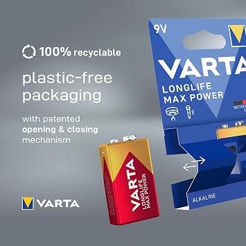 VARTA Max Tech 9V 6LR61 Alkaline Battery (E-Block, PP3, MN1604, Transistor)