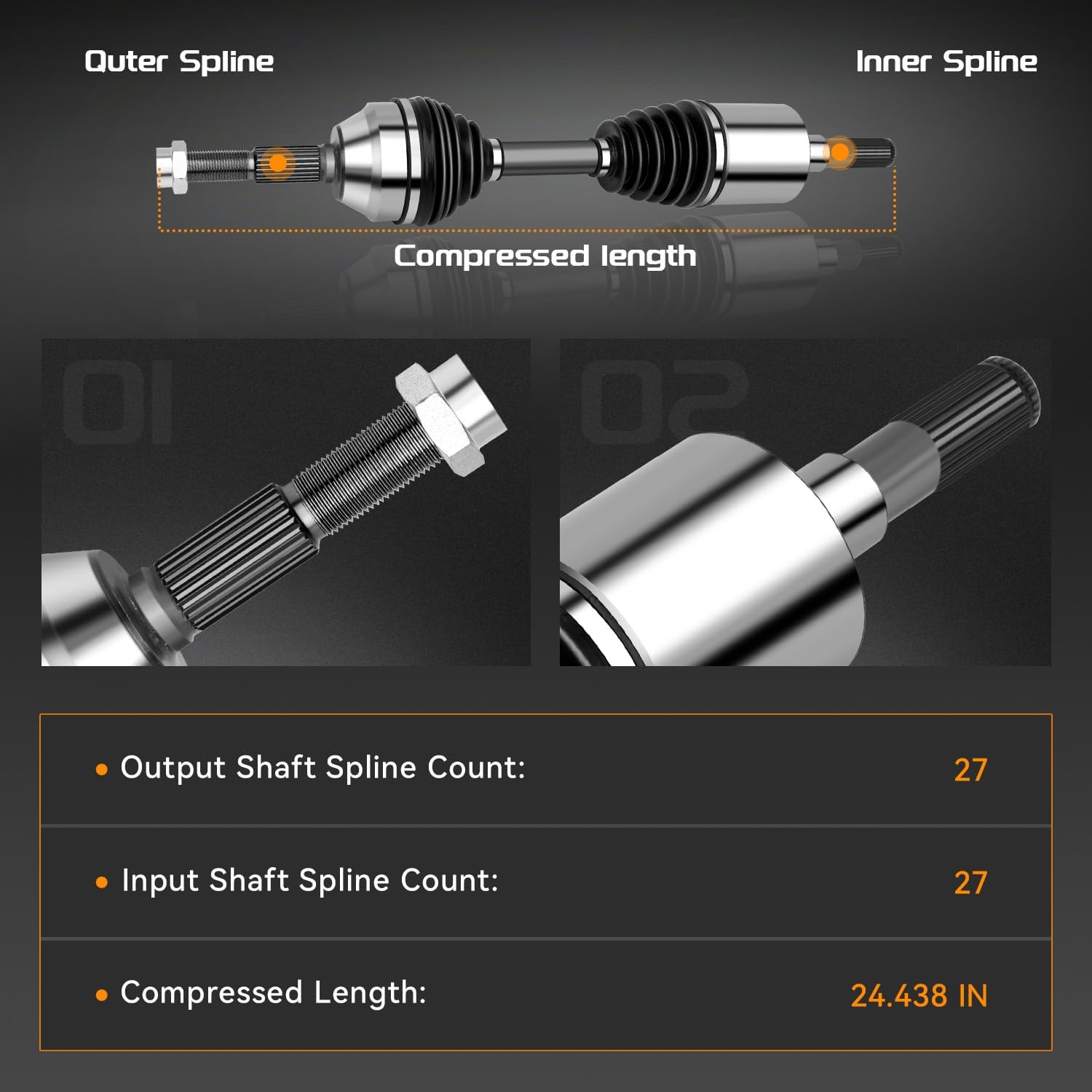 Front CV Axle Shaft Assembly Compatible with Jeep Liberty 2002-2007 V6 3.7L 4WD - Driver Side, Replace# 66-3351, NCV82016, 5066021AA