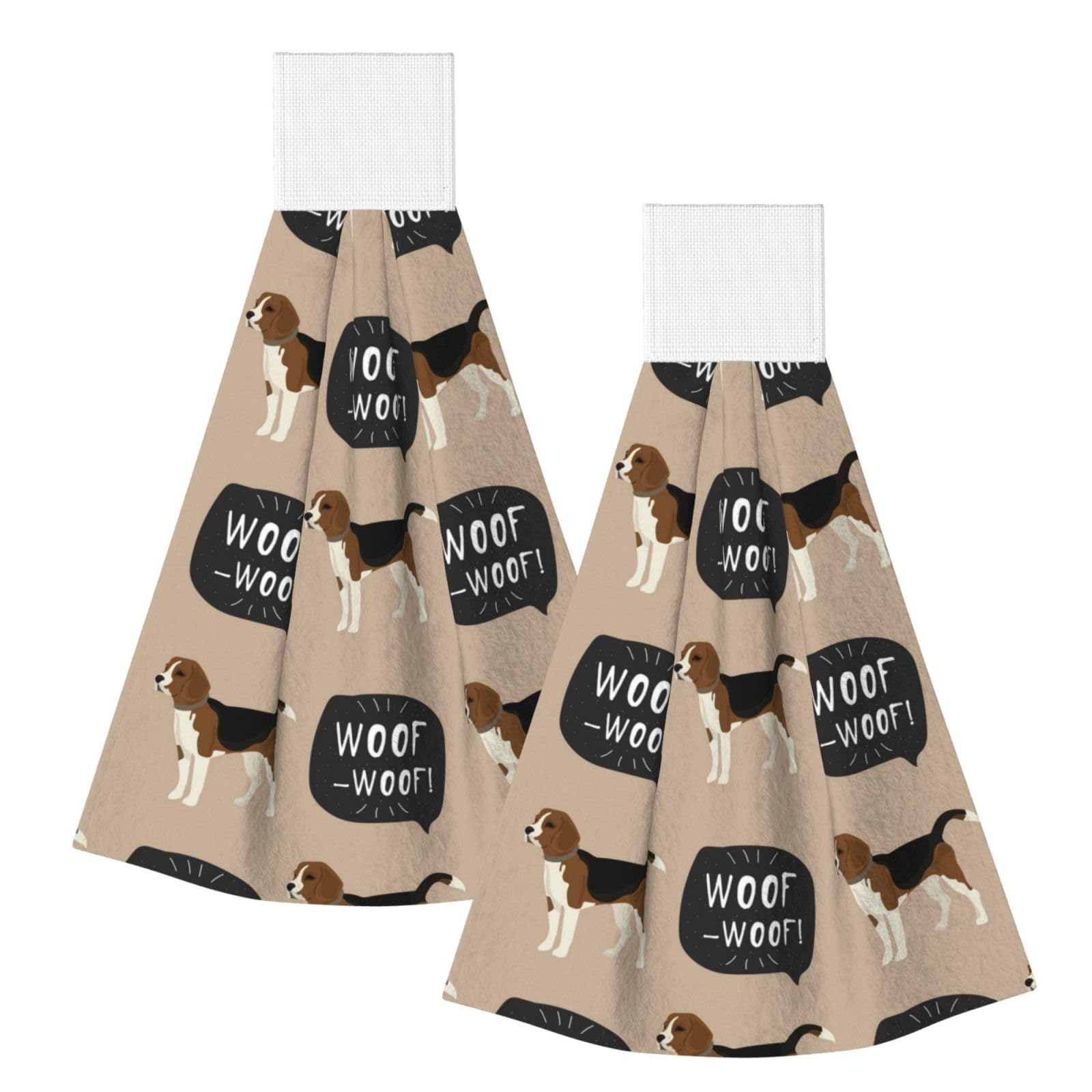 DOPKLNA Woof Beagle, 2 Pcs Hanging Coral Fiber Hand Towels for Bathroom, Absorbent Kitchen Towels