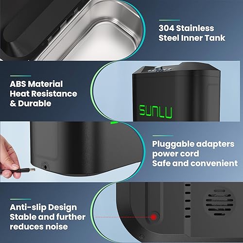 Miniatura 5 de SUNLU Limpiador ultrasónico de joyas, máquina de limpieza ultrasónica de 91.3 fl oz con temporizador digital, limpiador profesional de 46000 Hz para