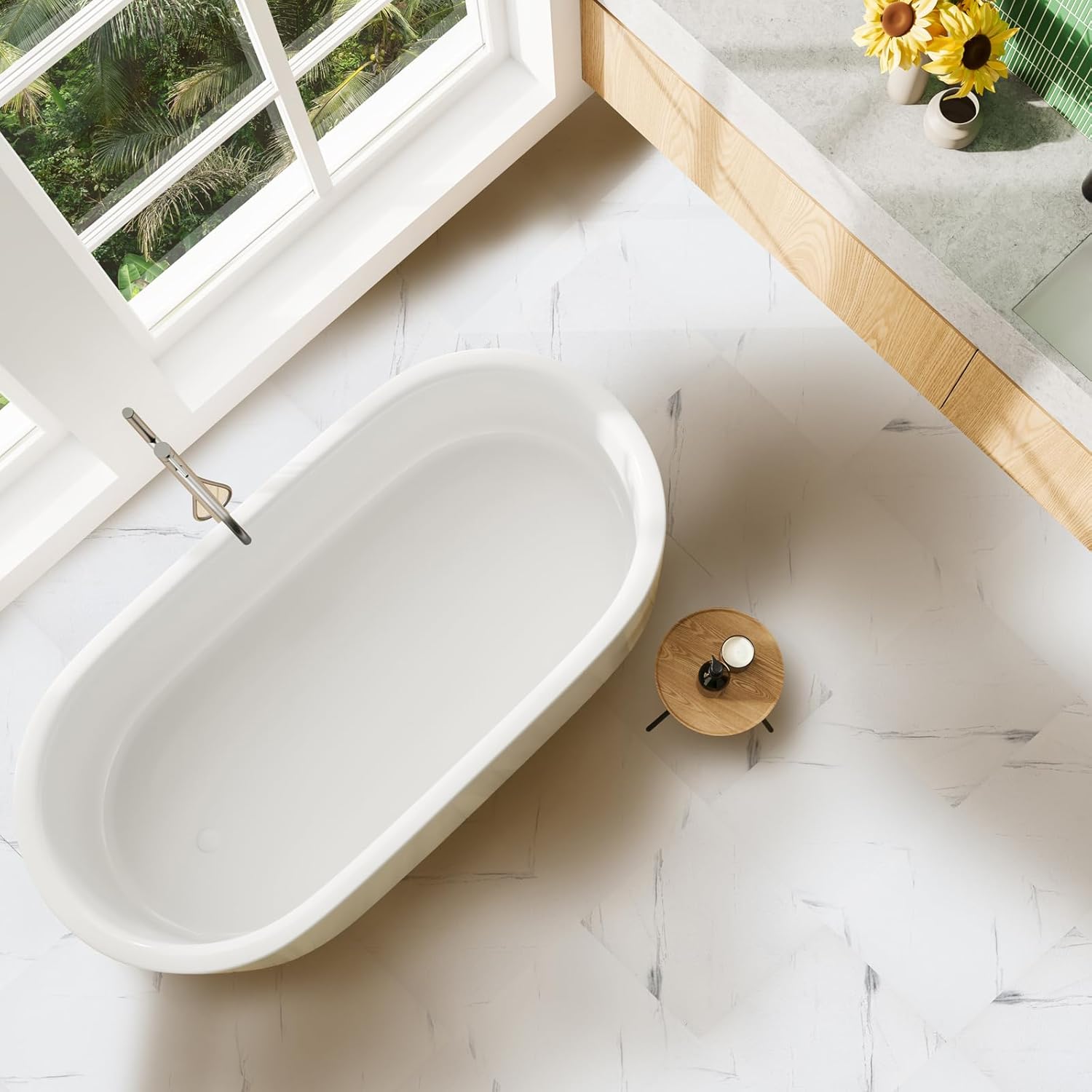 Yipscazo Peel and Stick Floor Tile 32 Sq.Ft Coverage 32-Pack Jazz White 12" x 12" Vinyl Floor Tiles Self Adhesive Waterproof Perfect for DIY Projects