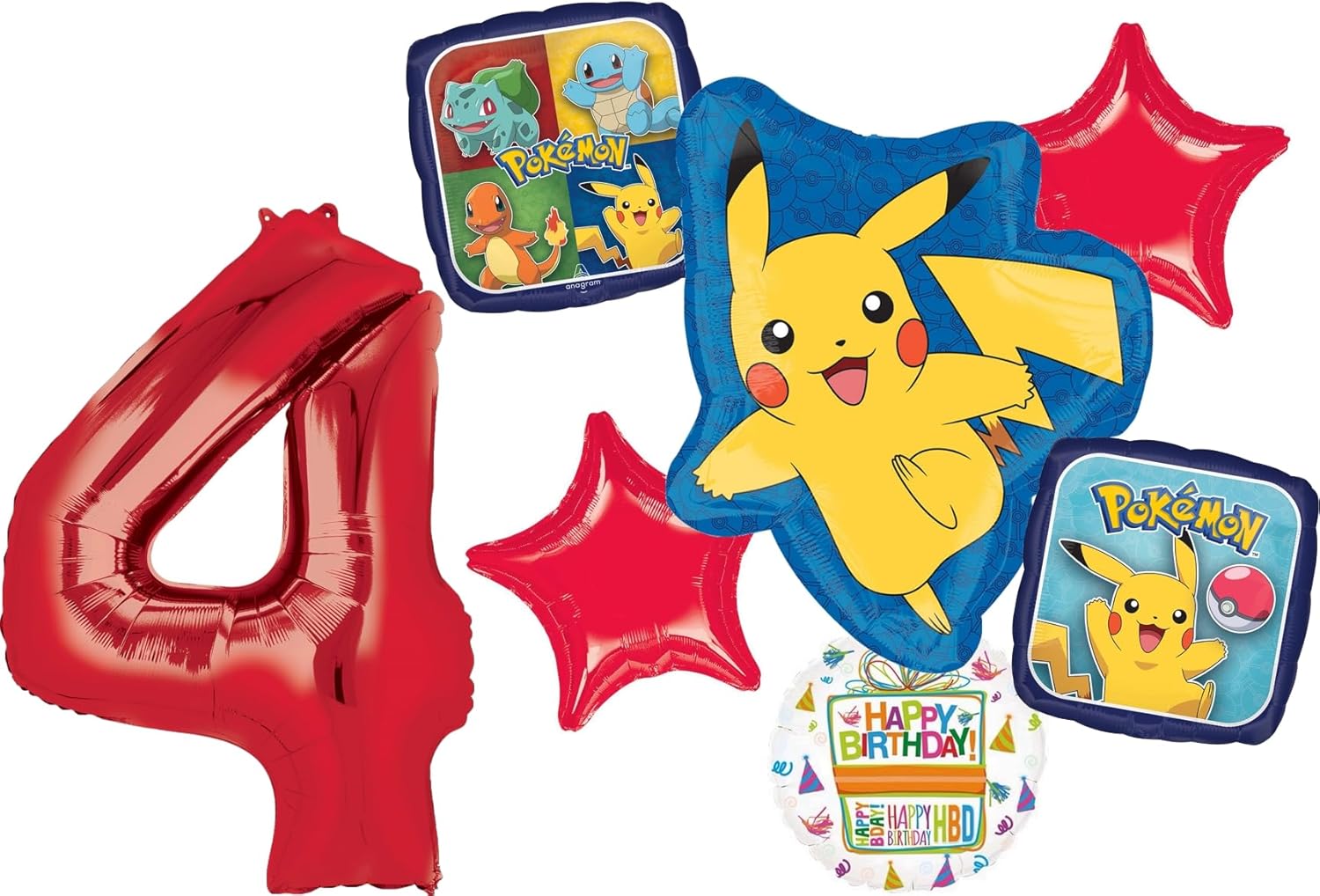 Anagram 4th Birthday Party Supplies 7pc Pikachu Foil Balloon Bouquet Decorations