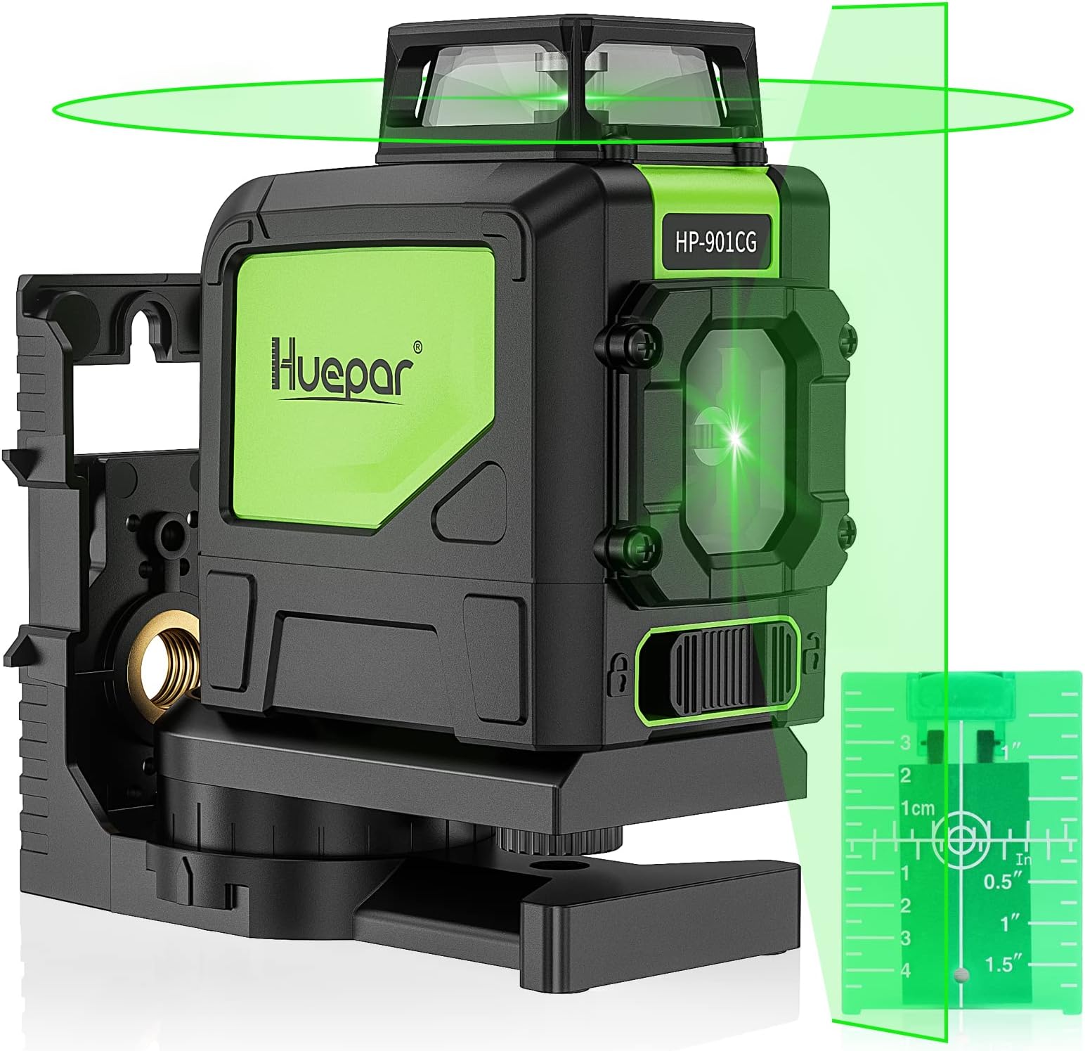Huepar 901CG Self-Leveling Laser Level, 360 Green Beam Cross Line Laser Tool, Alignment 360-Degree Horizontal Line with Pulse Mode, Magnetic Pivoting Base Included