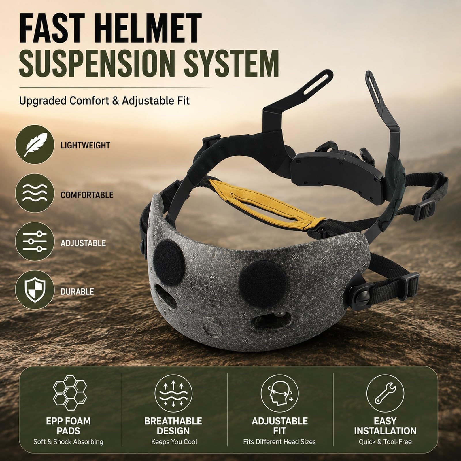 Genérico Kit Suspensión Casco, Pads Liner Espuma EPP for Fast Style | Arnés Ajustable Mejora El Ajuste Interior, Comodidad Acolchada Y Uso Estable