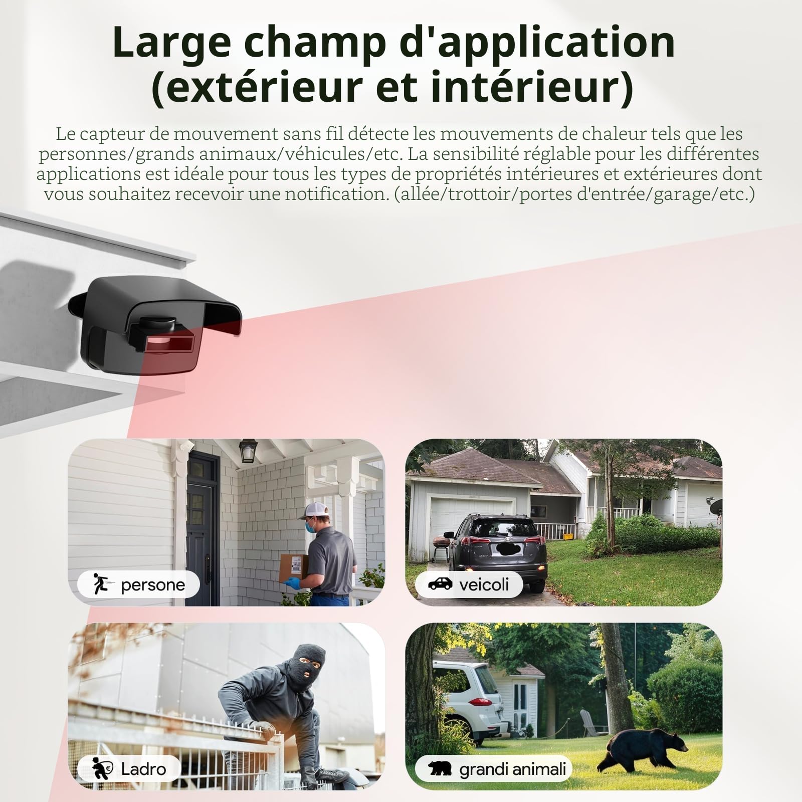 PHYSEN Alarme Détecteur de Mouvement Exterieur, Système Alarme Detecteur Exterieur Sonnette sans Fil, Sonnette de Magasin Alarme, Infrarouge Anti-Effraction, pour Maisons/Magasins/Bureaux/Garage/Porte