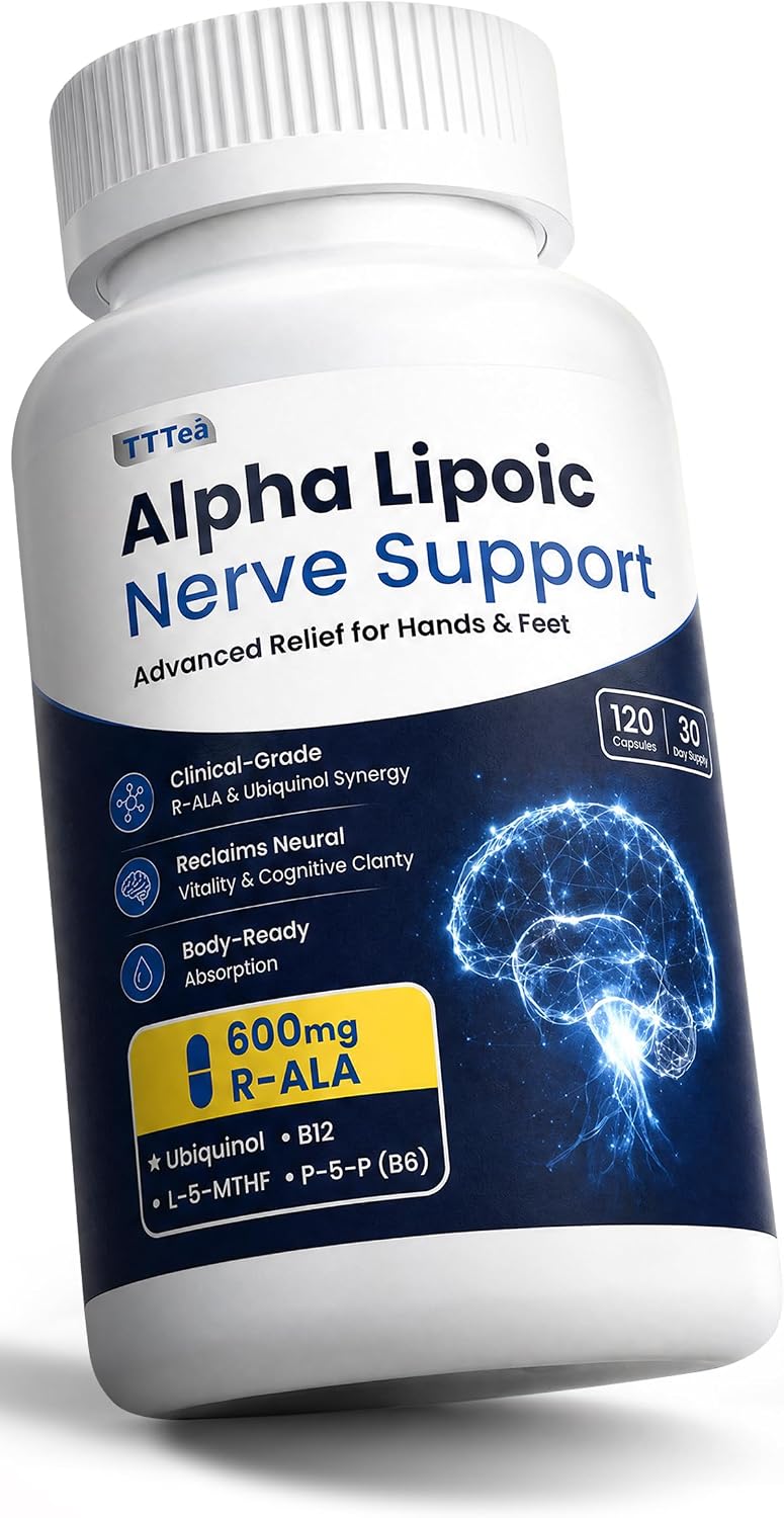 R-Alpha Lipoic Acid 600mg with Benfotiamine 300mg - Nerve Support Supplement for Hands & Feet Comfort - R-ALA with ALCAR, NAC & CoQ10 - Antioxidant, Energy & Metabolism Support - 120 vegan Capsules